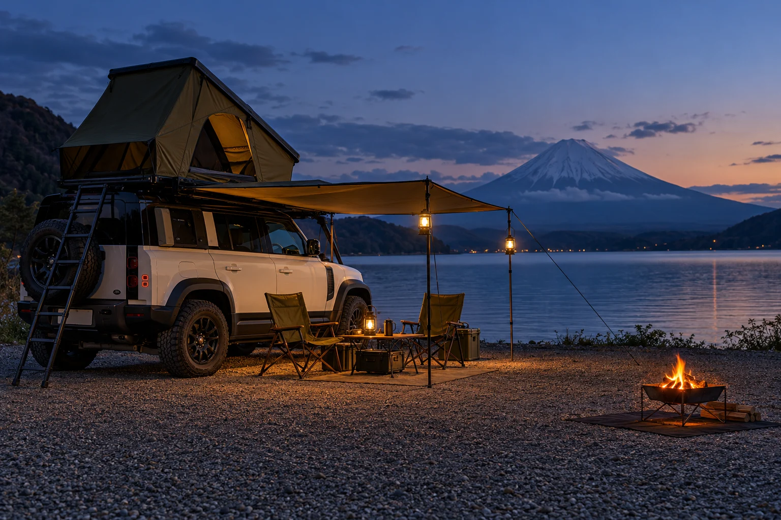 Original AI illustration · no people · Two nights. The same beautiful lake.