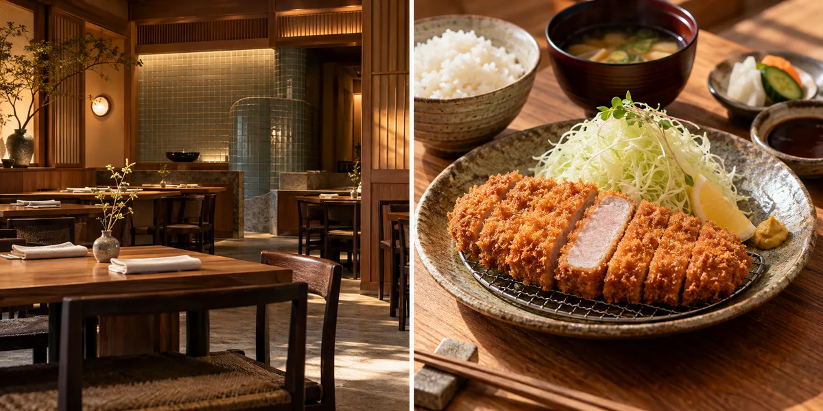 Tonkatsu Maisen · Aoyama Main Store — Ilustración con IA · ambiente y comida representativa.